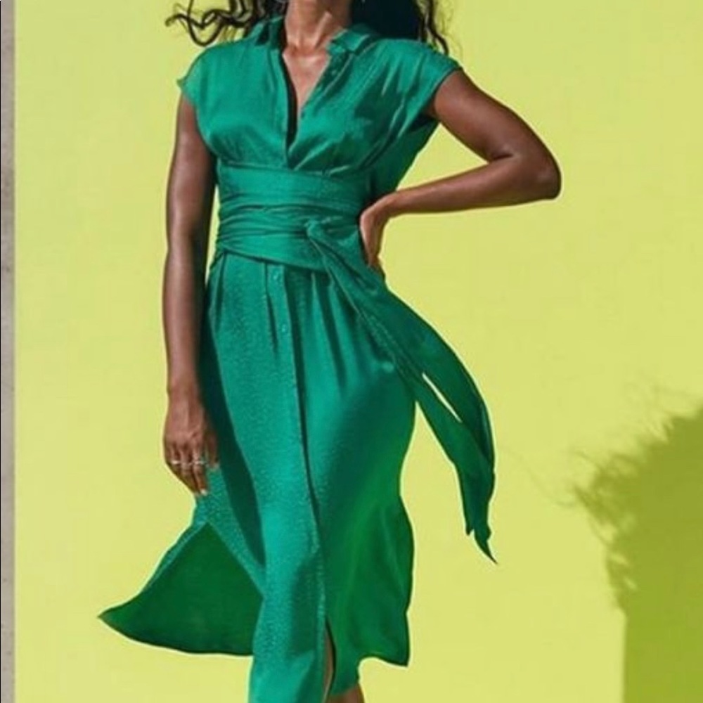 Green Cushnie Tie Waist Dress